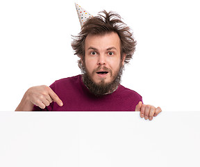 Image showing Crazy man with blank signboard