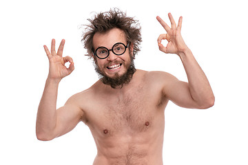 Image showing Crazy bearded man emotions and signs