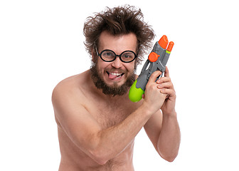 Image showing Crazy bearded man - beach concept