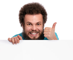 Image showing Crazy man with blank signboard