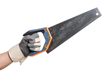 Image showing Worker hand with Saw