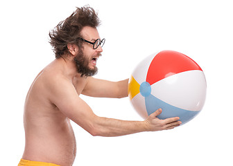 Image showing Crazy bearded man - beach concept