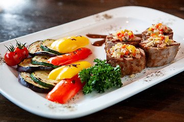 Image showing lunch plate with meat rolls