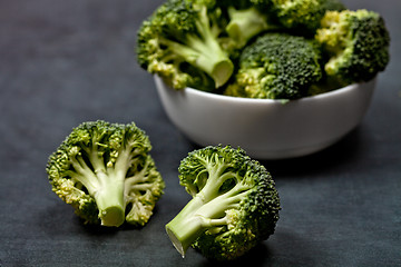 Image showing Fresh green organic broccoli in white bowl