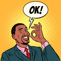 Image showing OK african man businessman. hand gesture okay. success good