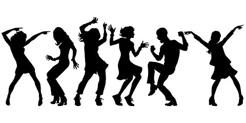 Image showing silhouettes collection set. young people dancing. men women boys girls