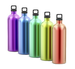Image showing Colorful metal water bottles