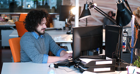 Image showing businessman working using a computer in startup office