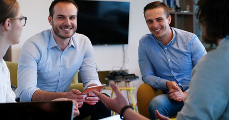 Image showing Startup Business Team At A Meeting at modern office building