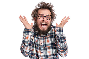 Image showing Crazy bearded man emotions and signs