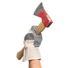 Image showing Worker hand with Ax