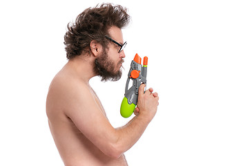 Image showing Crazy bearded man - beach concept