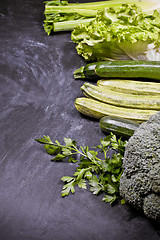 Image showing Variety of green vegetables and herbs.