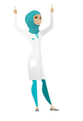 Image showing Doctor standing with raised arms up.