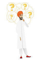 Image showing Thinking farmer with question marks.