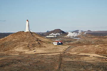 Image showing Old White Lighthouse on a hill