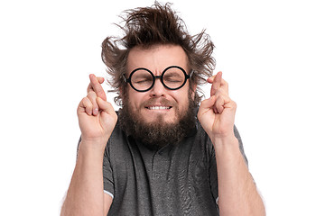 Image showing Crazy bearded man emotions and signs