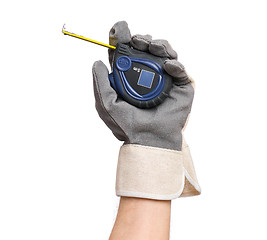 Image showing Worker hand with Tape-measure