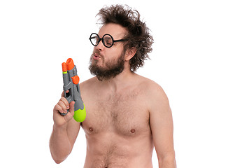 Image showing Crazy bearded man - beach concept