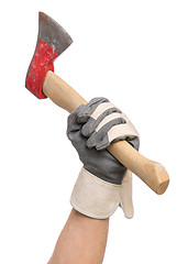 Image showing Worker hand with Ax