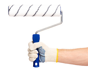 Image showing Hand with glove and paint roller