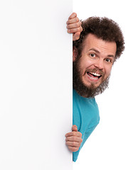 Image showing Crazy man with blank signboard