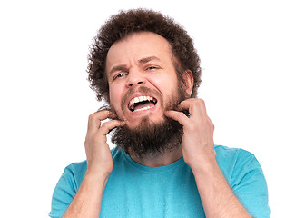Image showing Crazy bearded man emotions and signs