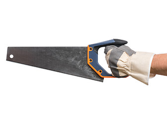 Image showing Worker hand with Saw