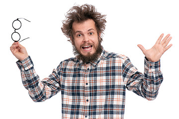 Image showing Crazy bearded man emotions and signs