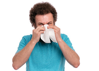 Image showing Crazy bearded man has runny nose