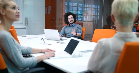 Image showing Startup Business Team At A Meeting at modern office building