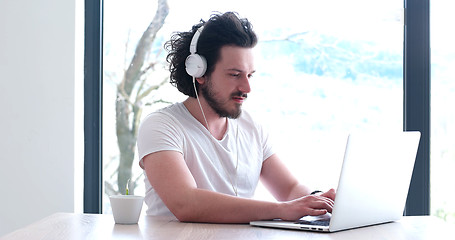 Image showing man drinking coffee enjoying relaxing lifestyle