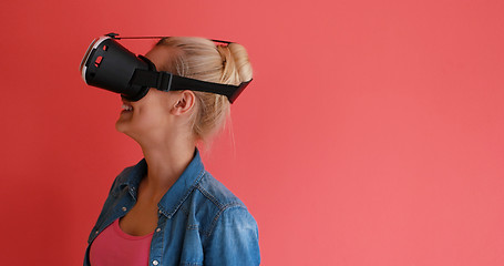 Image showing young girl using VR headset glasses of virtual reality