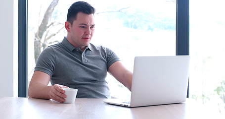 Image showing businessman working using a laptop in startup office