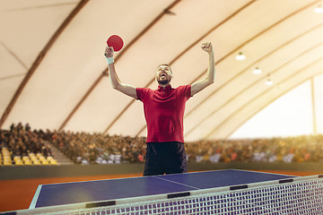 Image showing The table tennis player celebrating victory