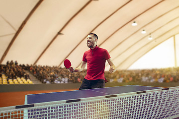 Image showing The table tennis player celebrating victory