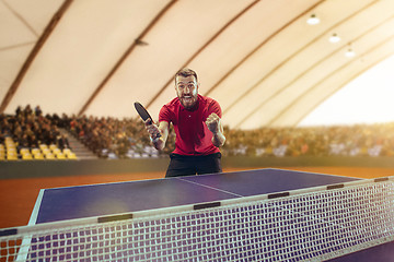 Image showing The table tennis player celebrating victory