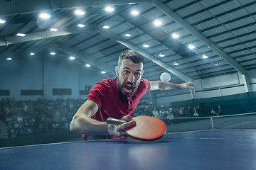 Image showing The table tennis player serving