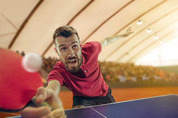 Image showing The table tennis player serving