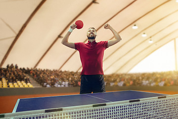 Image showing The table tennis player celebrating victory