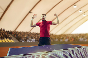 Image showing The table tennis player celebrating victory