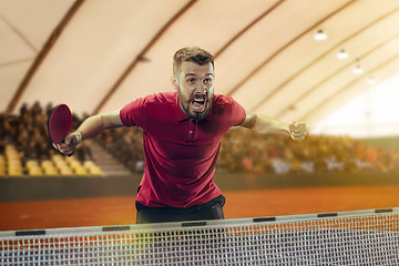 Image showing The table tennis player celebrating victory