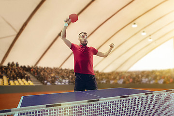 Image showing The table tennis player celebrating victory