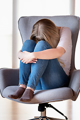 Image showing Sad girl sitting on chair