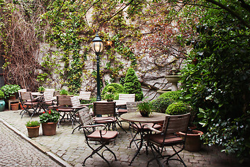 Image showing dining tables outside the restaurant