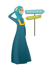 Image showing Confused muslim woman choosing career pathway.