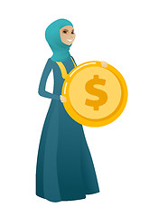 Image showing Successful business woman with dollar coin.