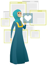 Image showing Business woman pressing web button with heart.