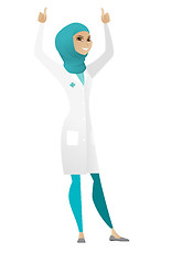 Image showing Doctor standing with raised arms up.