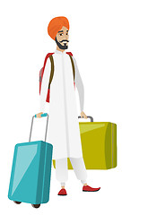 Image showing Young hindu man traveler with many suitcases.